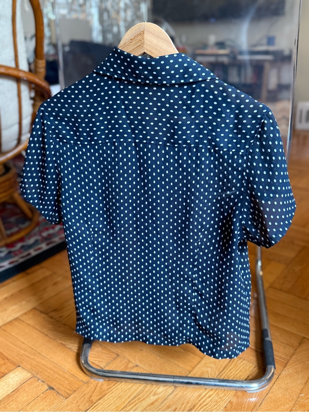 Polka Dot Short Sleeve Blouse - Navy - Picture 3 of 8